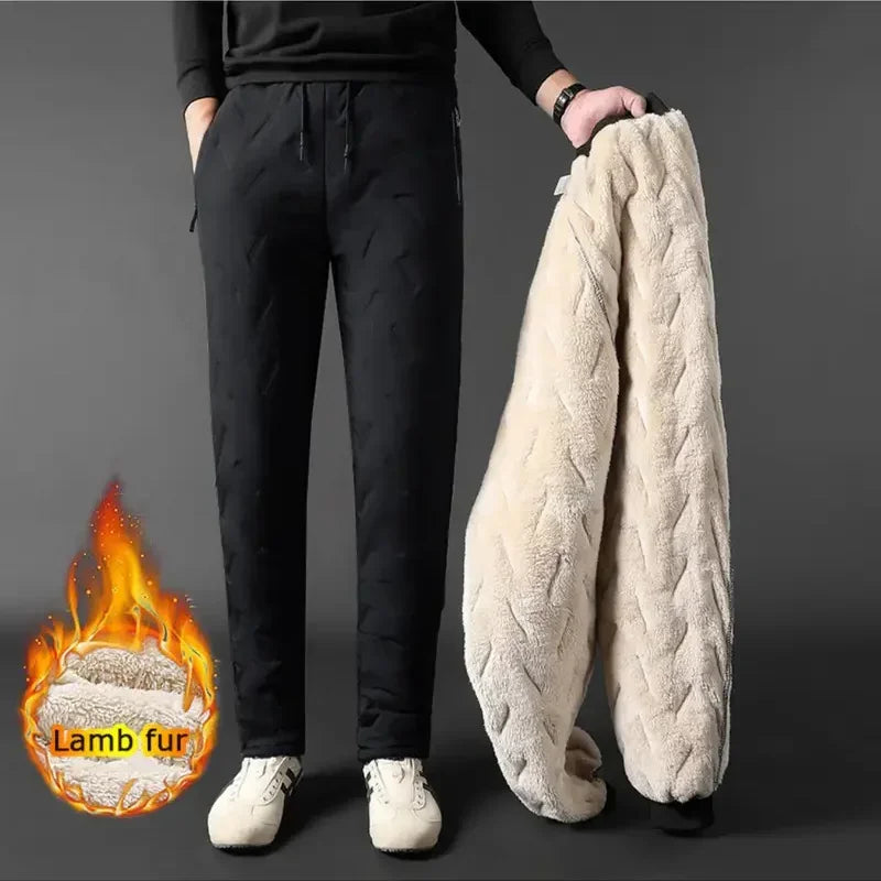 Winter Sweatwear Men Plush Thick Fleece Sweatpant Lambswool Thermal Trousers Casual Pants Waterproof Windproof Warm Cotton Pants