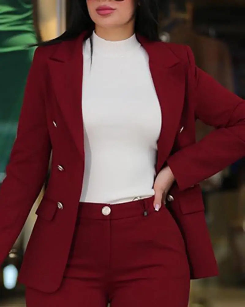Women Blazer Suits Two 2 Pcs Sale Casual Slim Button Blazer Coats& Button Fitness Slim Full Blazer Pant Sets NMD-20250306003