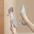 Sexy Pointed Toe Champagne Ladies High Heels New Shiny Crystal Wedding Bridal Shoes Simple and Elegant Women's Dress Shoes