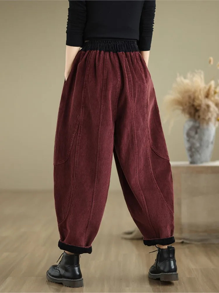 Oversized Corduroy Autumn Winter Elastic High Waist Harem Pant Women Casual Modis Ladies Trousers Pleated Loose Woman Harem Pant