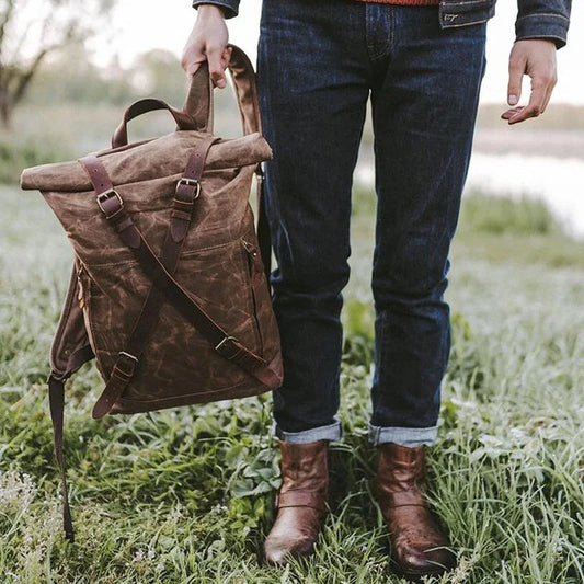 Male Backpacks Vintage Canvas Leather For Men Waterproof Rucksacks Large Mountaineering Travel Pack Outdoor computer bag