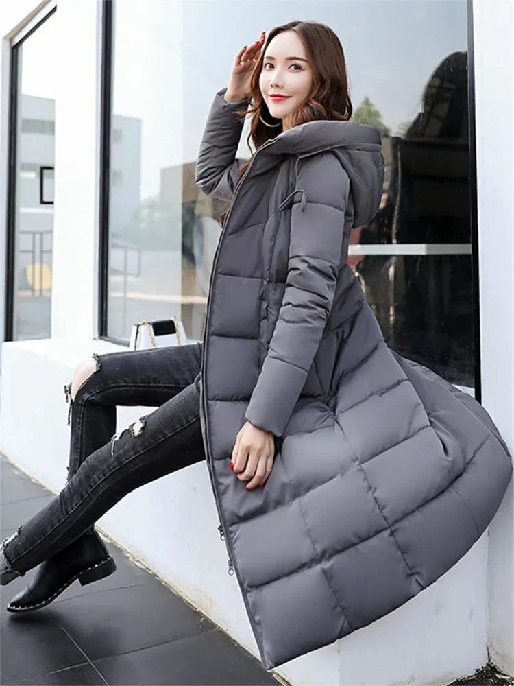 2025 New Winter Parka Long Coat Women WhiteThick Warm Down Cotton Coat Fashion Hooded Parka Puffer Windproof Snow Overcoat