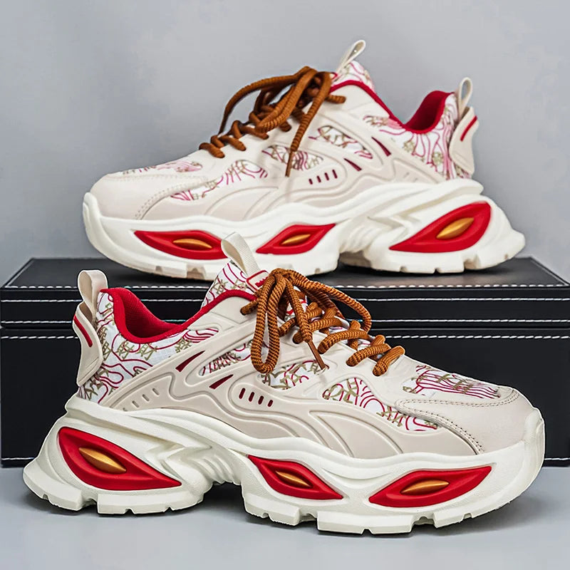 Chunky Sneakers Mens Original Designer Sports Shoes Fashion Casual Leather Fabric Breathable Height Increased Platform Gym Shoes