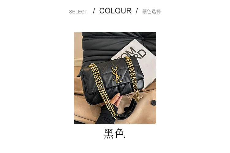 New style small Chanel-style diamond chain shoulder bag, trendy and versatile, spacious and luxurious embroidery line bag