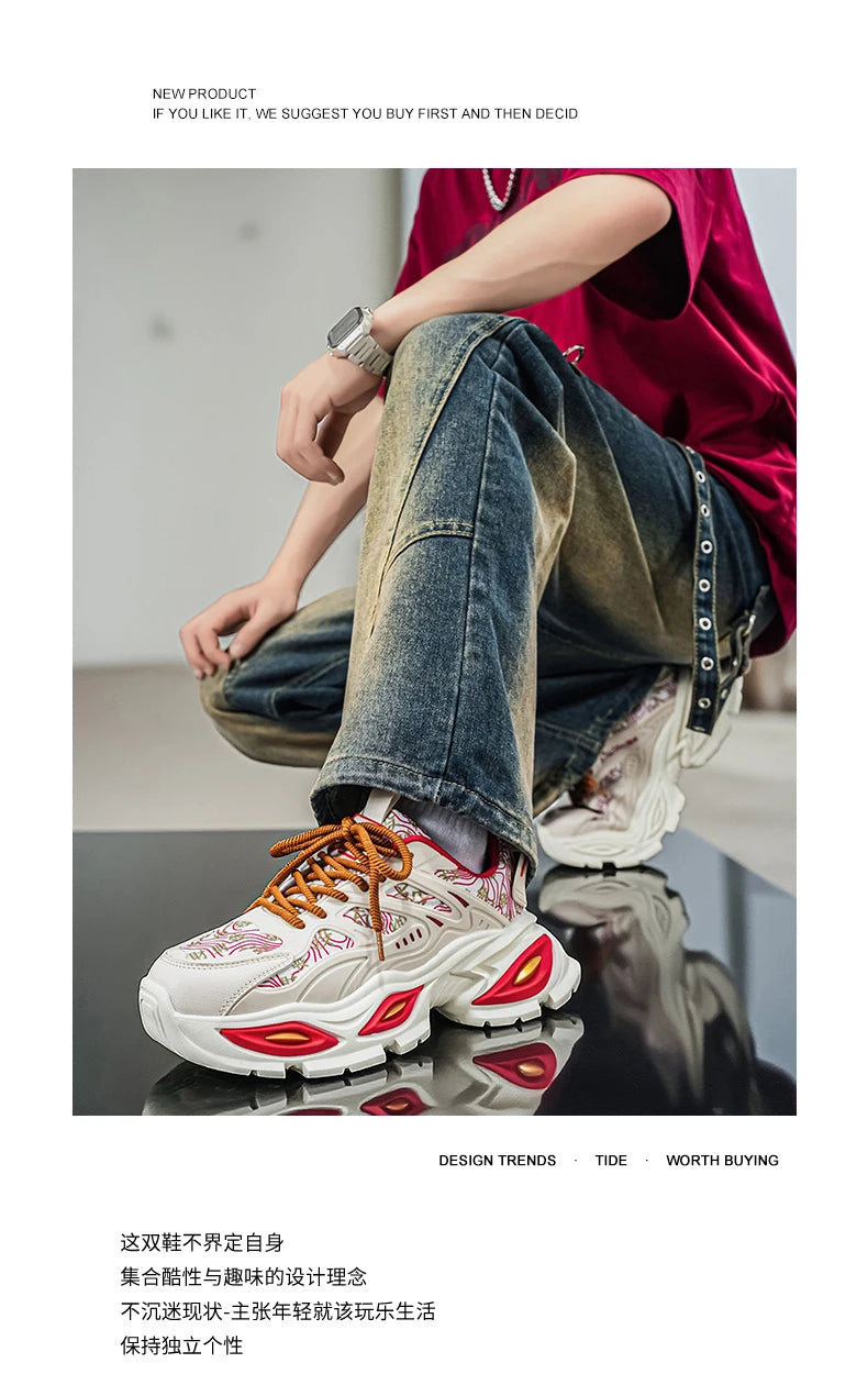 Chunky Sneakers Mens Original Designer Sports Shoes Fashion Casual Leather Fabric Breathable Height Increased Platform Gym Shoes