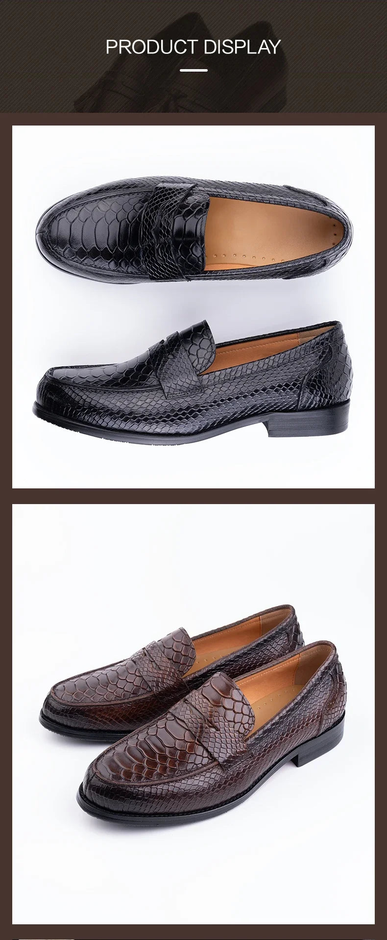 Men's Snake Pattern Penny Loafers – Handcraft Business Leather Shoes
