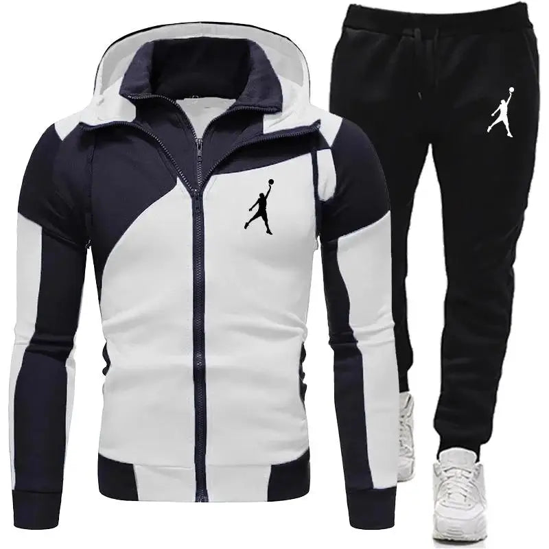 Double Zipper Sweatshirt Suit Autumn Two Piece Set of Pieces for Men Sports Suits New in Sweatshirts Hooded Zip-up Pant Sets