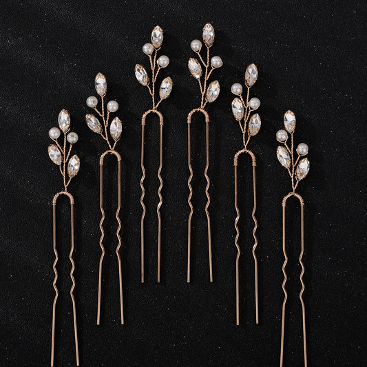 Silver Rhinestone Hairpins for Wedding Hair Accessories Women Handmade Gold Pearl Bridal Hair Pins Simple Trendy Headpiece Tiara