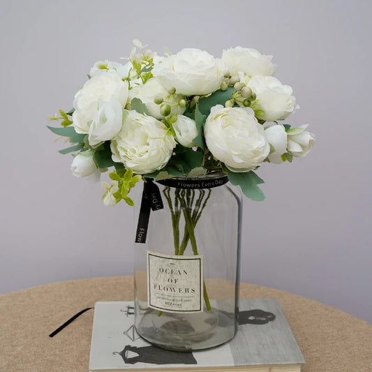 5 Flower Heads Artificial Wedding Rose Flowers Decoration Bride Holding Flower Bouquet Home Room Table Decor