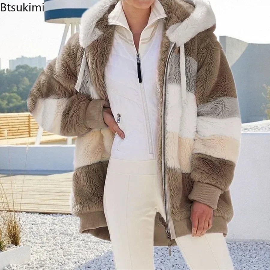2025 Women's Warm Coats Jackets for Autumn Winter Long Jacket Warm Thick Fleece Faux Fur Coat Plush Teddy Woman Fur Coat Female