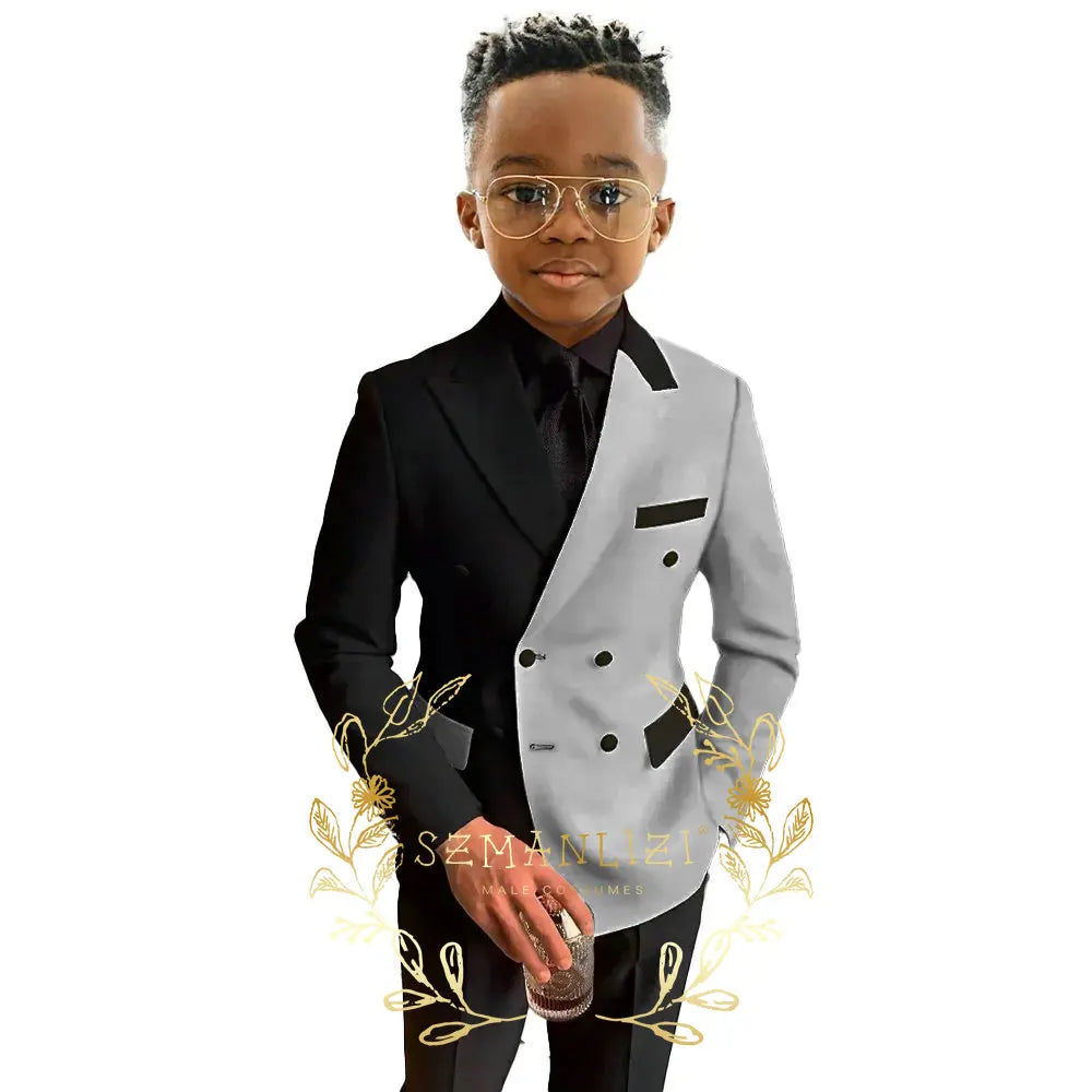 Boys Suits Double Breasted Blazer 2-piece Set Colorblock Jacket Pants Wedding Kids Tuxedo Custom 2-16 Years Old Clothes Suit