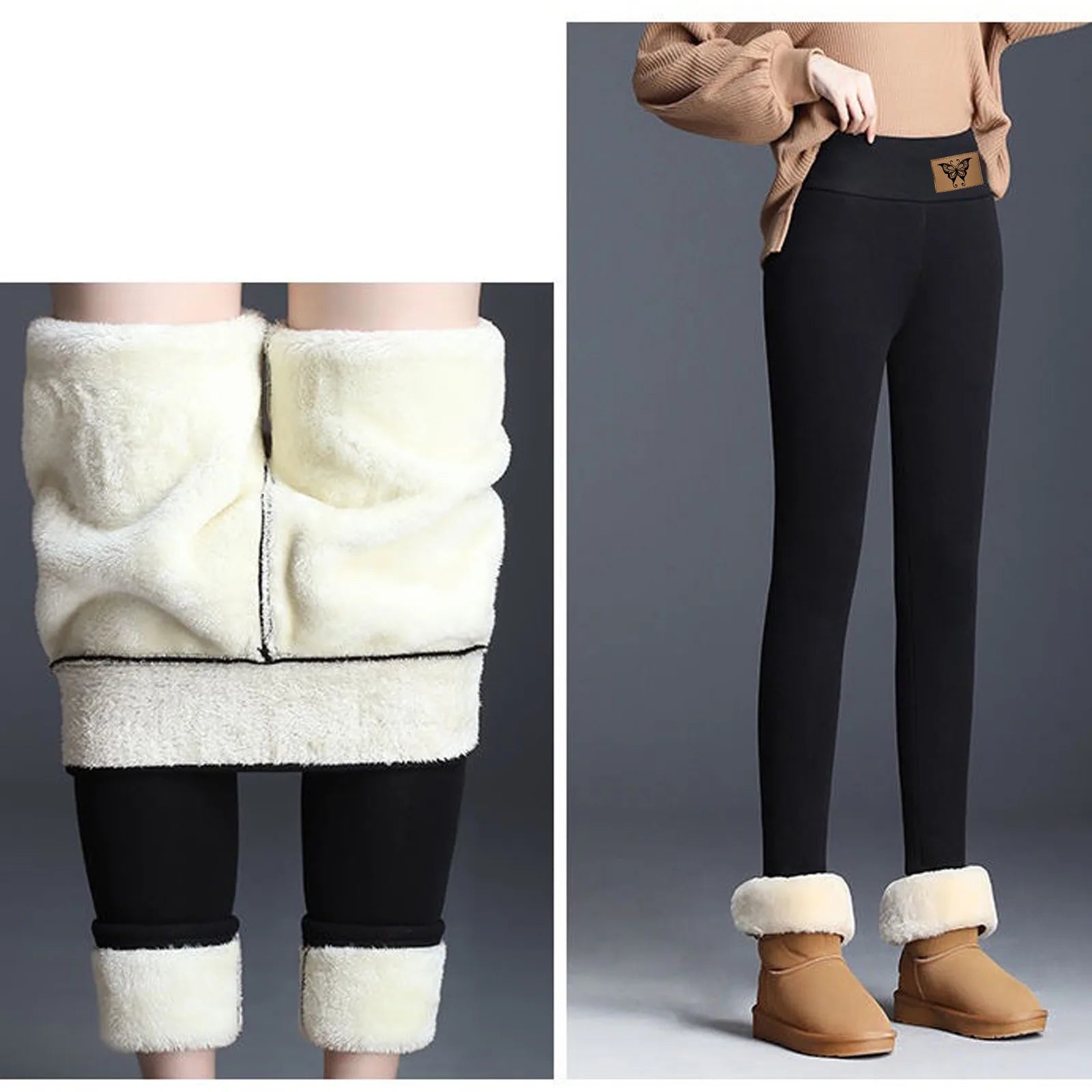 Winter Women Leggings Fleece Lined Velvet Keep Warm Pants High Waist Leggings Solid Color Comfortable Stretchy Thermal Trousers