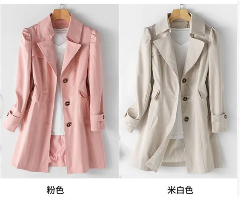 2025 New Spring Autumn Trench Coat Women Korean Double Breasted Mid-Long Female Trench Coat Overcoat Windbreaker Ladies Outerwea