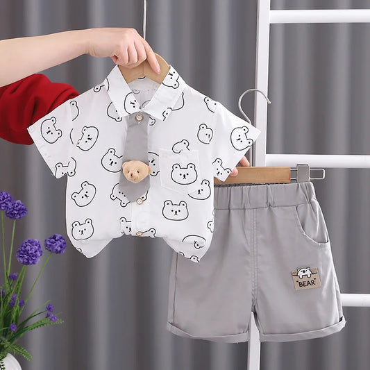 Baby Boy Cotton Summer Outfit Set with Print Bear T-Shirts And Shorts 2Pcs Toddler Tracksuit Infant Fashion Children's Clothing