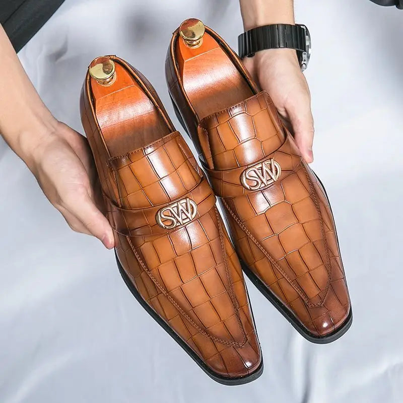 Men's Italian Crocodile Grain Dress Shoes – Plus Size Party & Wedding Slippers