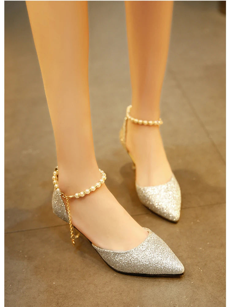 Trend Pointed Toe Wedding Bride High Heels Shoes Female Party Mules Elegant Women Pumps Designer Shoes Sexy Dress Shoes