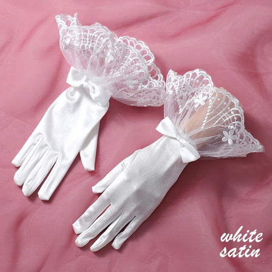 Bridal Wedding Gloves  Dignified And Elegant Ladies' White Holiness Wrist Length Printed Bride Gloves