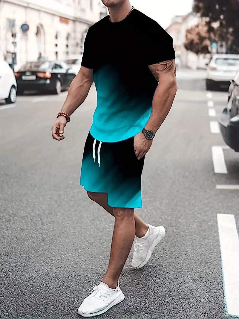 Fashion Tie-dye Pattern Short Sleeve T-Shirt And Short Men's Sets Summer 3D Print Gradient Street Comfort Set Suit 6XL Plus Size