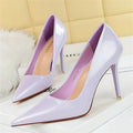 BIGTREE Elegant Simple Woman Heels Slim Heels High Heels Shallow Mouth Pointed Crystal Patent Leather Single Shoes  Women Shoes