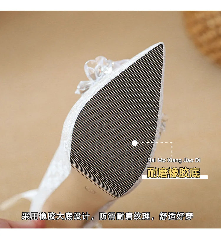 High heels, women's wedding shoes, Hexiu, two pairs of thick heels, beautiful ankle rings, pearl straps, bridal shoes
