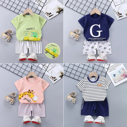 2PCS/Set Children Short-Sleeved Cotton Summer Baby Fashion Soft Simple Casual Girl's Summer T-Shirt Boy's Clothing Bear Print