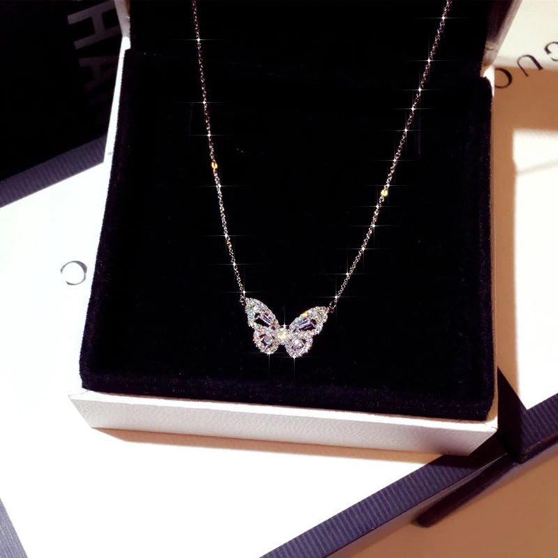 JUWANG Classic Retro Metal Luxury Rhinestone Super Shine Zircon Angle Wing Necklace For Women Sexy Stainless Steel Pendant 2023