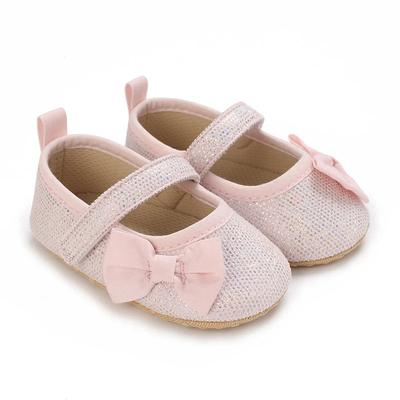 Newborn Toddler Baby Shoes Girl Baby Crib Shoes Princess Flower Bow Baby Cotton Sole First Walker Sneakers 0-18 Months