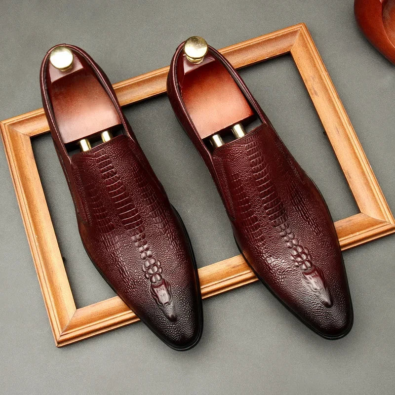 Men's Handmade Crocodile Pattern Oxford Shoes – Black & Blue Formal Loafers