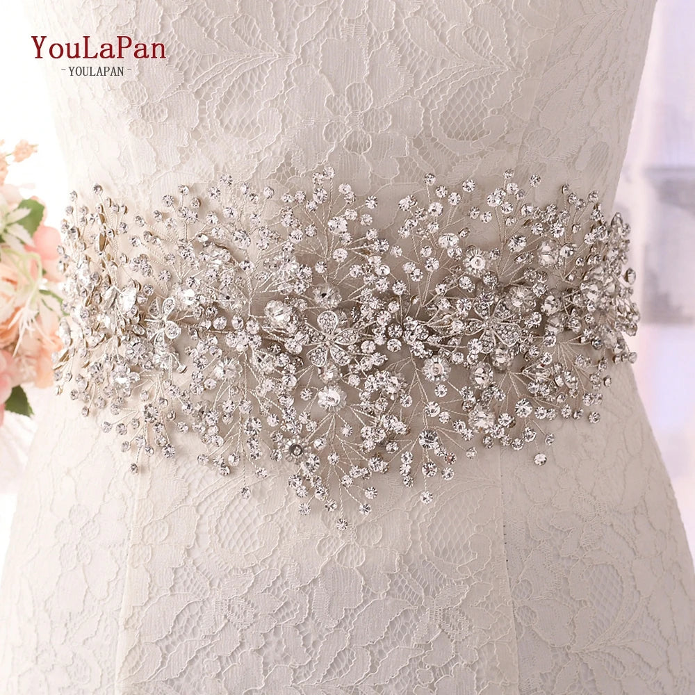 YouLaPan Luxury Women Belts Bling Rhinestone Accessories For Wedding Brides Alloy Flower Belts For Bridesmaid Dresses Sash SH240