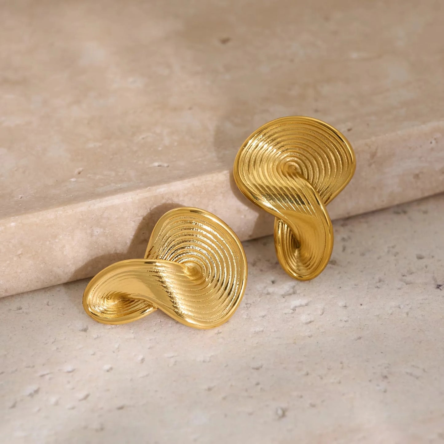18k Gold Plated Stainless Steel Niche Irregularly Twisted Embossed Artist Earrings for Women Tarnish Free Waterproof Jewelry