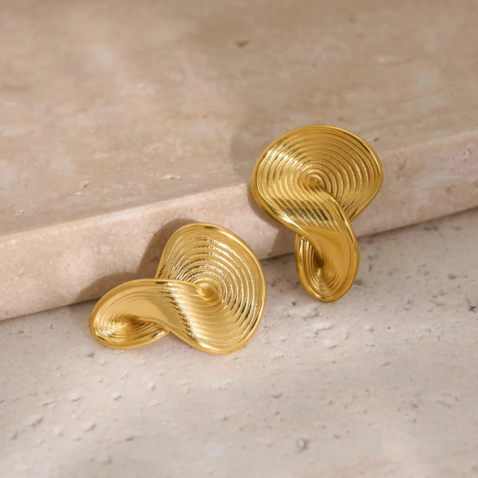 18k Gold Plated Stainless Steel Niche Irregularly Twisted Embossed Artist Earrings for Women Tarnish Free Waterproof Jewelry