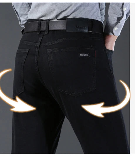 2024 New high-quality Fashion Casual Cotton Business Black  Denim Pants Male Trousers Men's Stretch Regular Fit Jeans