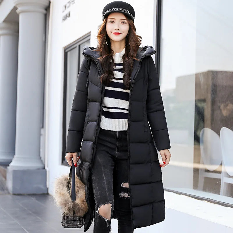 2025 New Winter Parka Long Coat Women WhiteThick Warm Down Cotton Coat Fashion Hooded Parka Puffer Windproof Snow Overcoat
