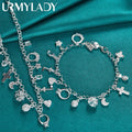 URMYLADY 925 Sterling Silver Ring/Cross/Star/Moon Necklace Bracelet Set For Women Wedding Party Fashion Charm Jewelry