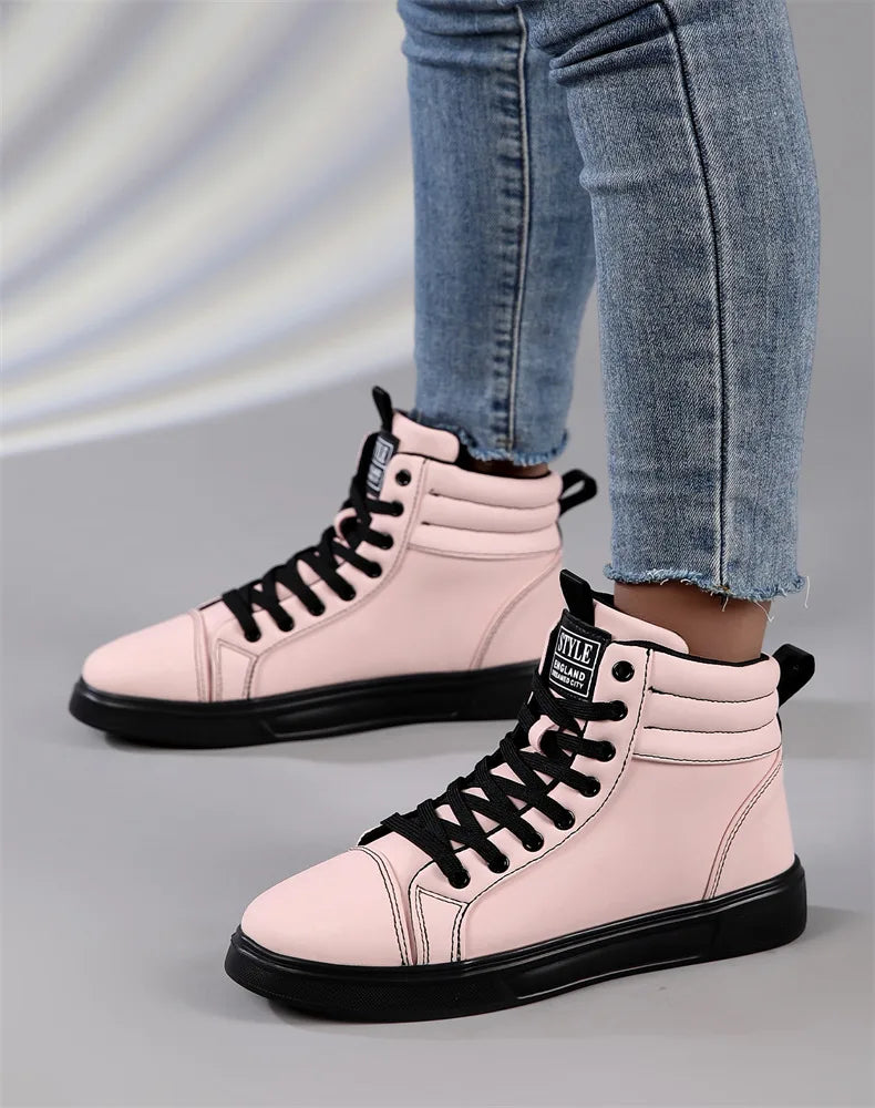 2025 Spring Fashion Red Men's Sneakers High Top Skateboarding Shoes for Men Women Comfortable Unisex Leather Sneakers Size 35-46