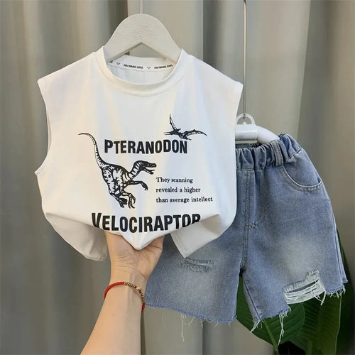 Boys Clothing Set New Fashion Baby Summer Sleeveless Clothing Children's Short Sleeve T-shirt Shorts Two Piece Set