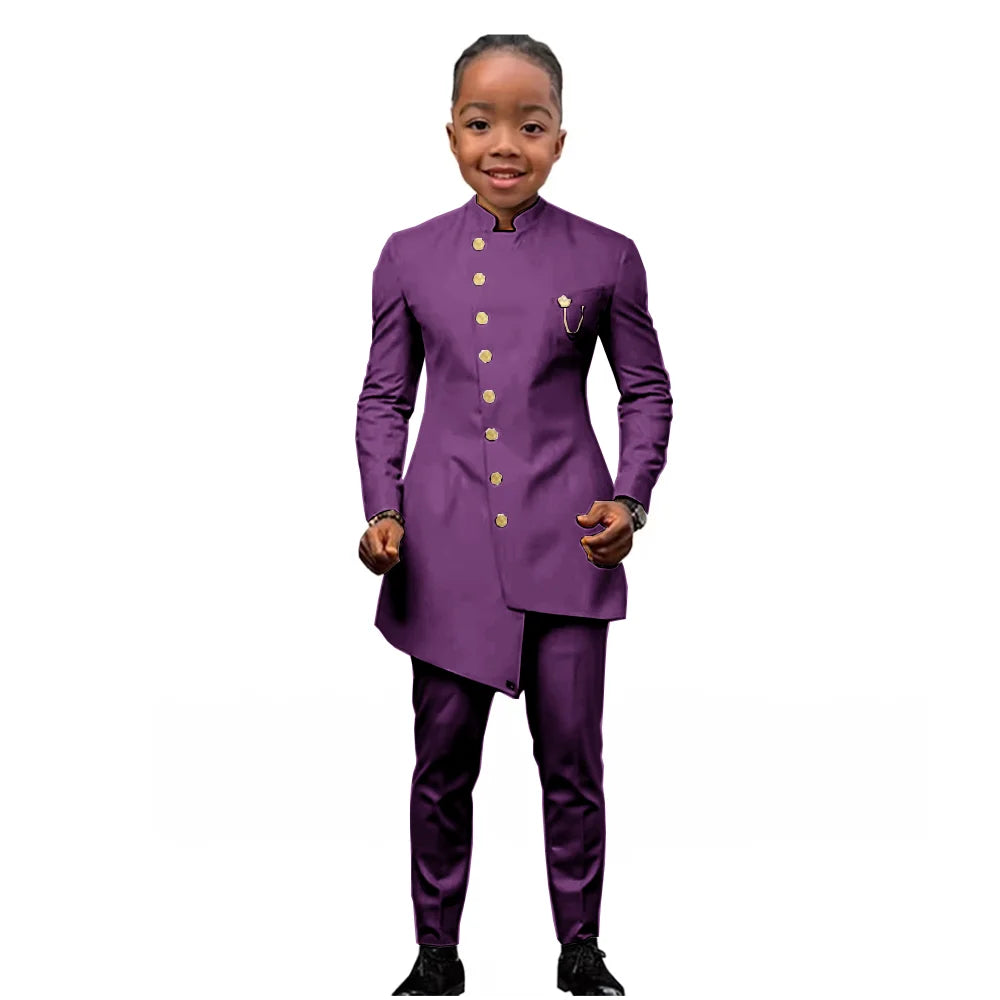 African Boys Suit 2 Piece Set (Jacket+Pant) Long Blazer for Kids Wedding Tuxedo Custom Size Boys Blazer