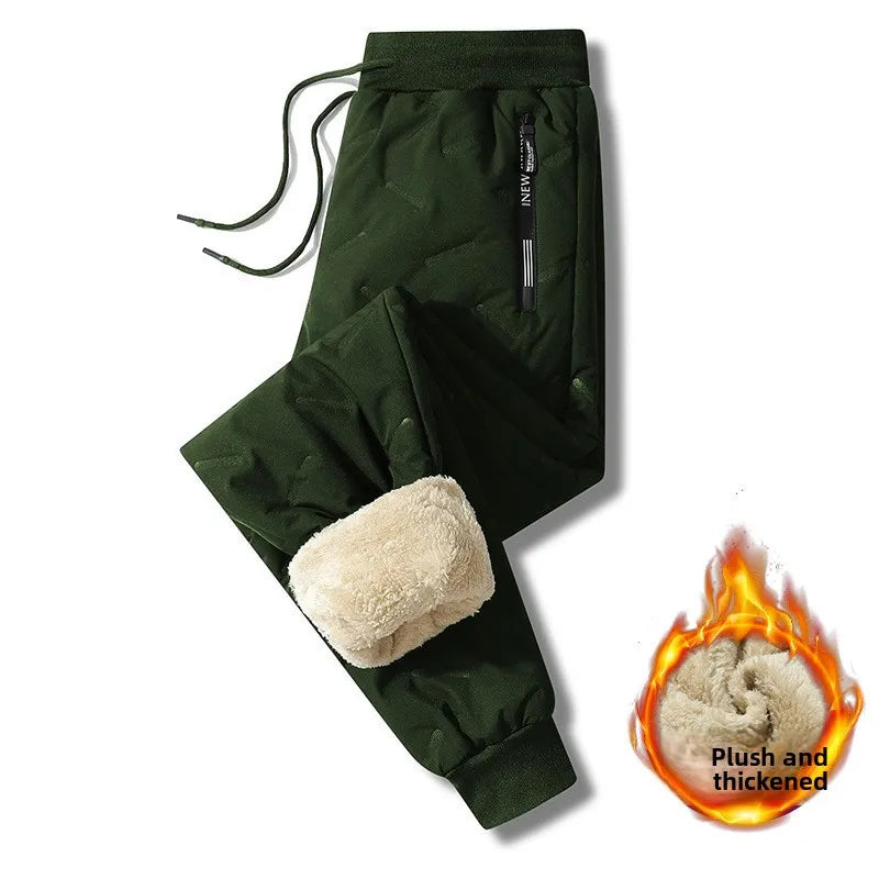 Winter Sweatwear Men Plush Thick Fleece Sweatpant Lambswool Thermal Trousers Casual Pants Waterproof Windproof Warm Cotton Pants