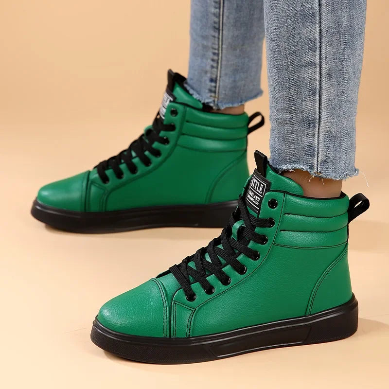 2025 Spring Fashion Red Men's Sneakers High Top Skateboarding Shoes for Men Women Comfortable Unisex Leather Sneakers Size 35-46