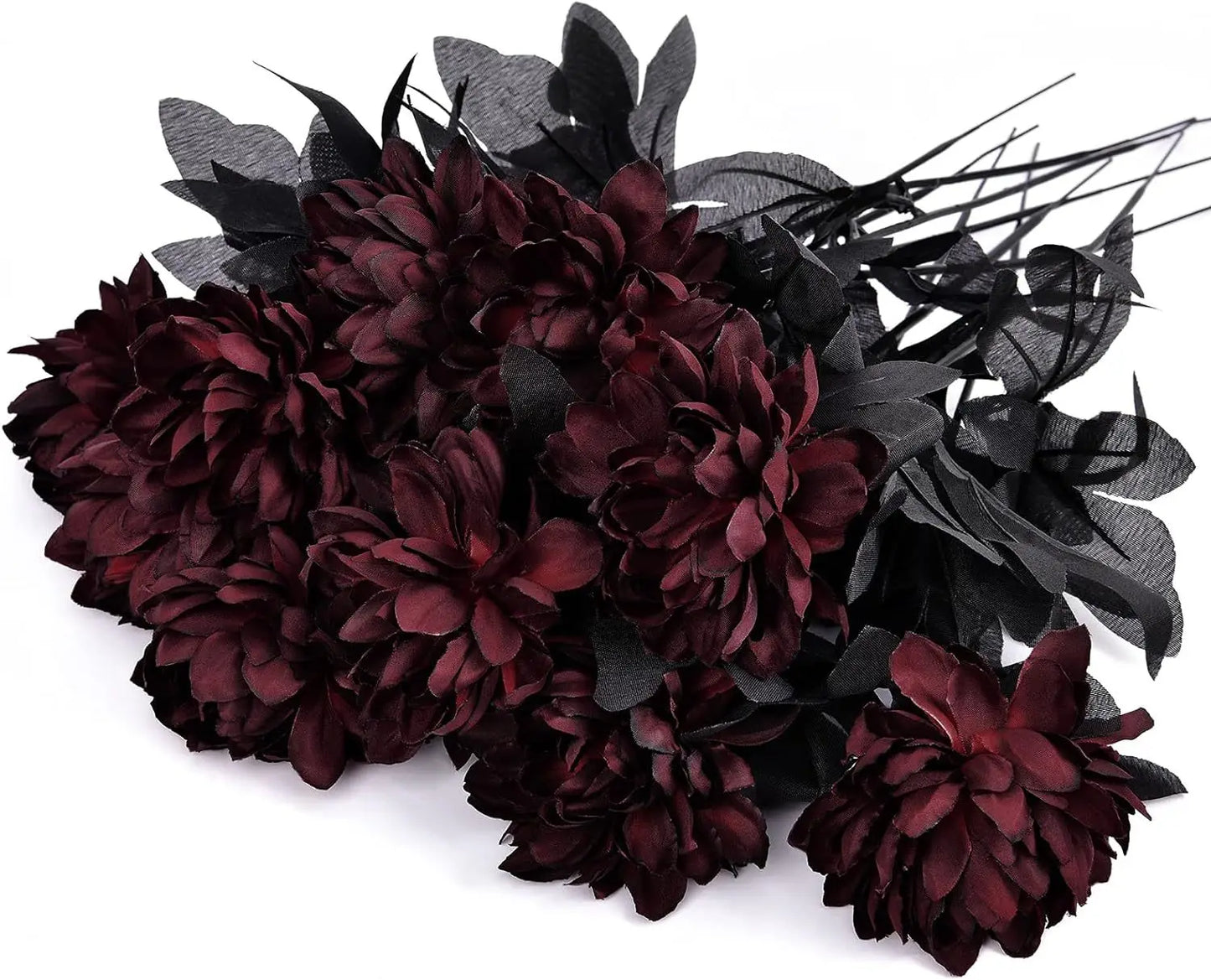 Halloween Decoration Burgundry Dahlia Black Artificial Flower Branch Arrangement Materials Fake Flower Table Home Party Decor