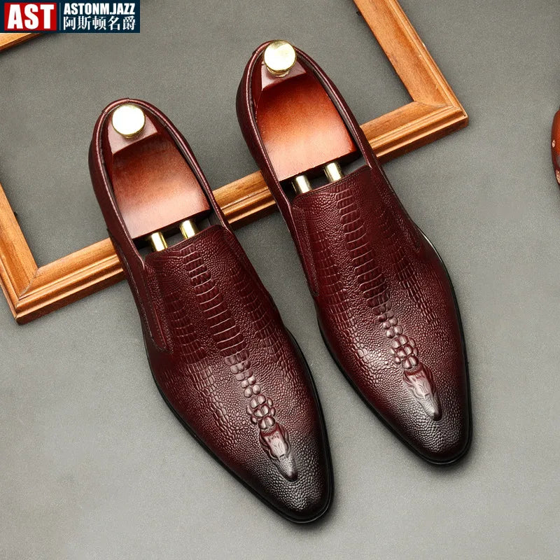 Men's Handmade Crocodile Pattern Oxford Shoes – Black & Blue Formal Loafers