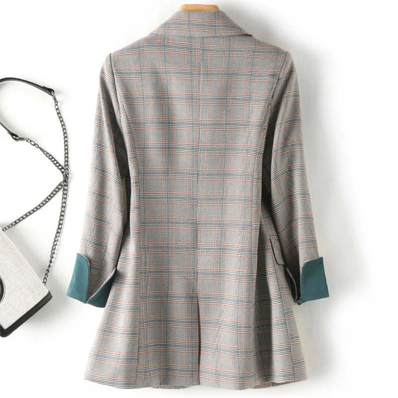 New Fashion Business Interview Plaid Suits Women Work Office Ladies Long Sleeve Spring Casual Blazer