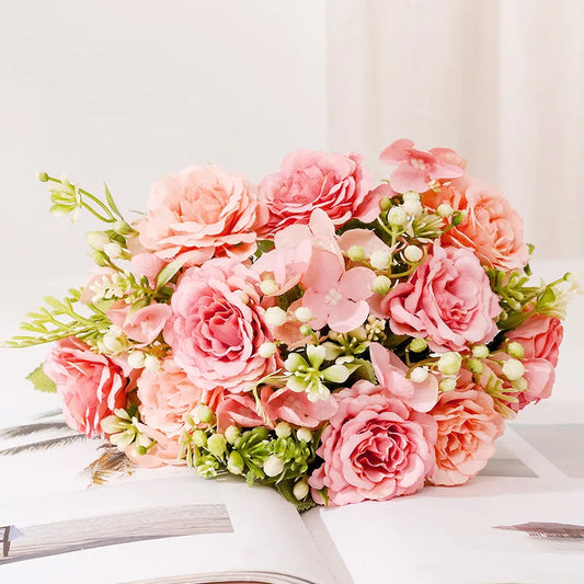 Artificial Hydrangea Flowers Rose Silk Flowers for Wedding Desk Room Party DIY Bouquet Decor Fake Flower Arrangements Home Decor