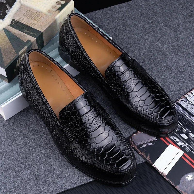 Men's Snake Pattern Penny Loafers – Handcraft Business Leather Shoes
