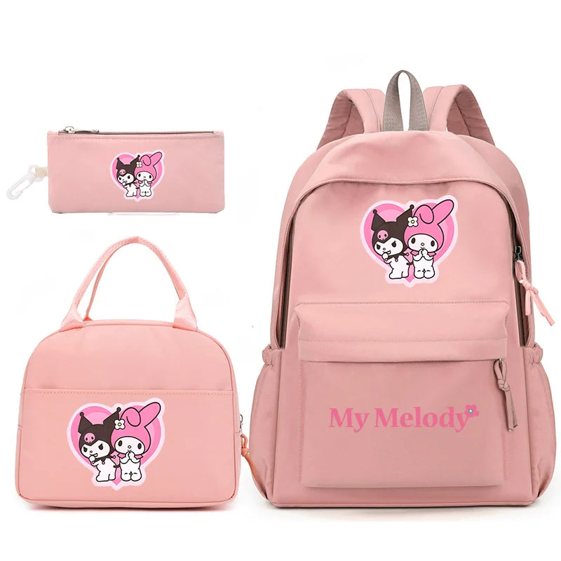 3pcs/Set My Melody Backpack with Lunch Bag for Teenagers Student School Bags Casual Comfortable Travel Set