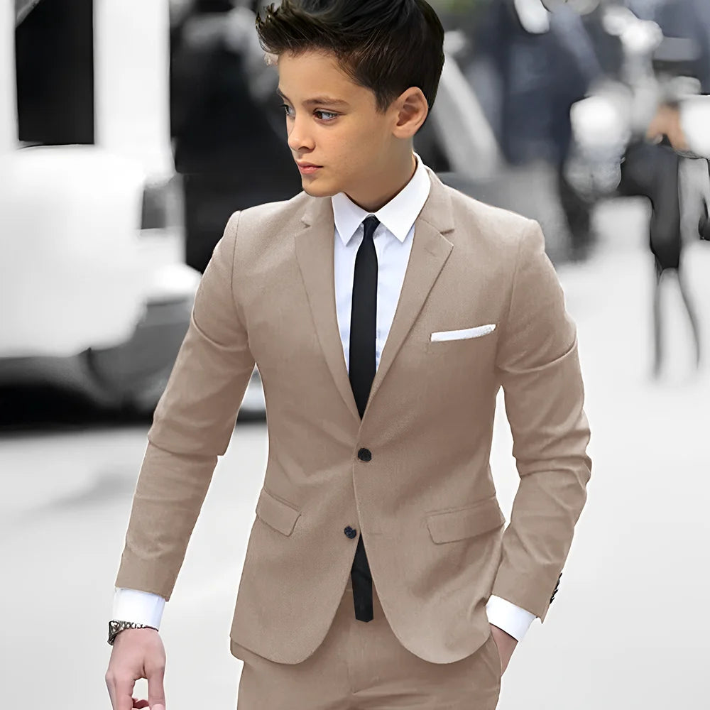2 Piece Light Gray Boy Tuxedos For Wedding Notched Lapel Custom Kids Trim Fit Groomsmen Boy Suits