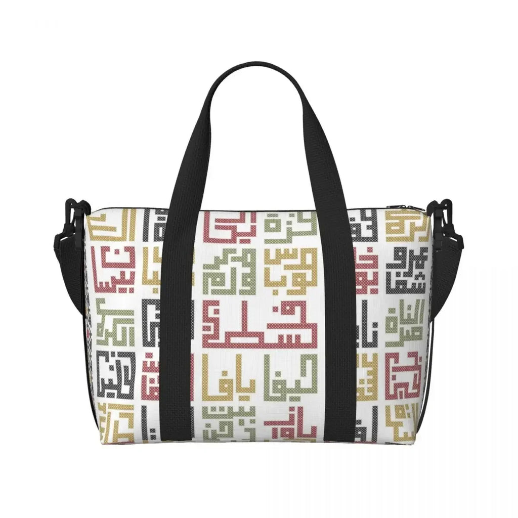 Custom Arabic Calligraphy Name With Palestinians Flag Hand Grocery Tote Shopping Bag Women Large Capacity Beach Gym Travel Bags