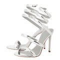 Summer new round toe silk ribbon snake-shaped wrapped sexy sandals thin high-heeled banquet dress large size women's shoes