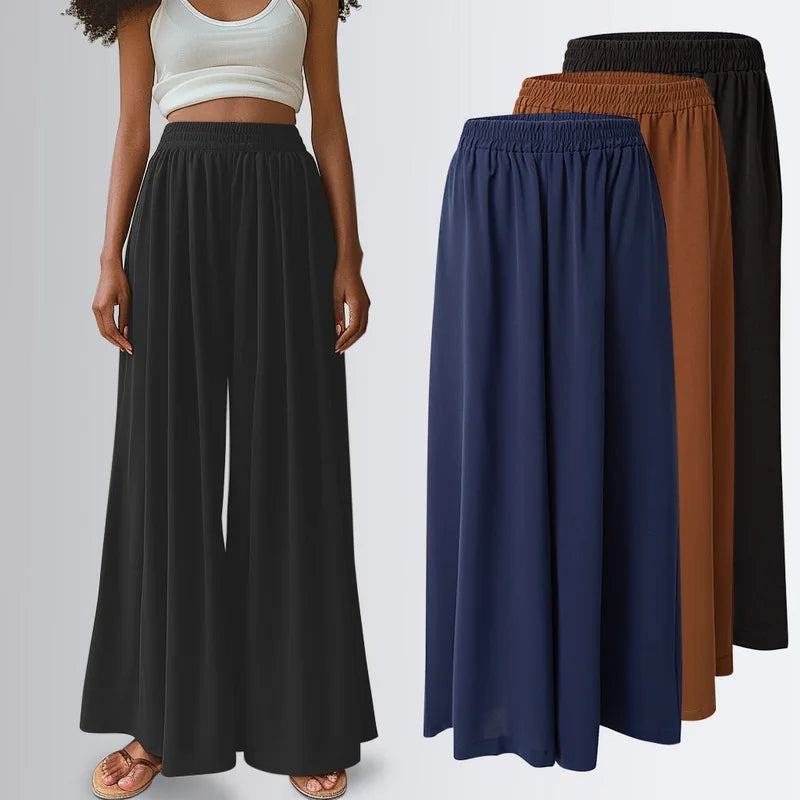Spring Summer Women Elastic High Waisted Wide Leg Pants Female Solid Long Length Pants Casual Loose Plus Size Ladies Trousers
﻿