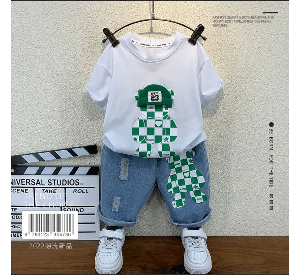 New Selling Summer Baby Boys Clothing Sets Tops bear T-shirt +Short Pants 2 Pieces Set Kids Boys Age 2 3 4 5 6 7 8 9 10 Years